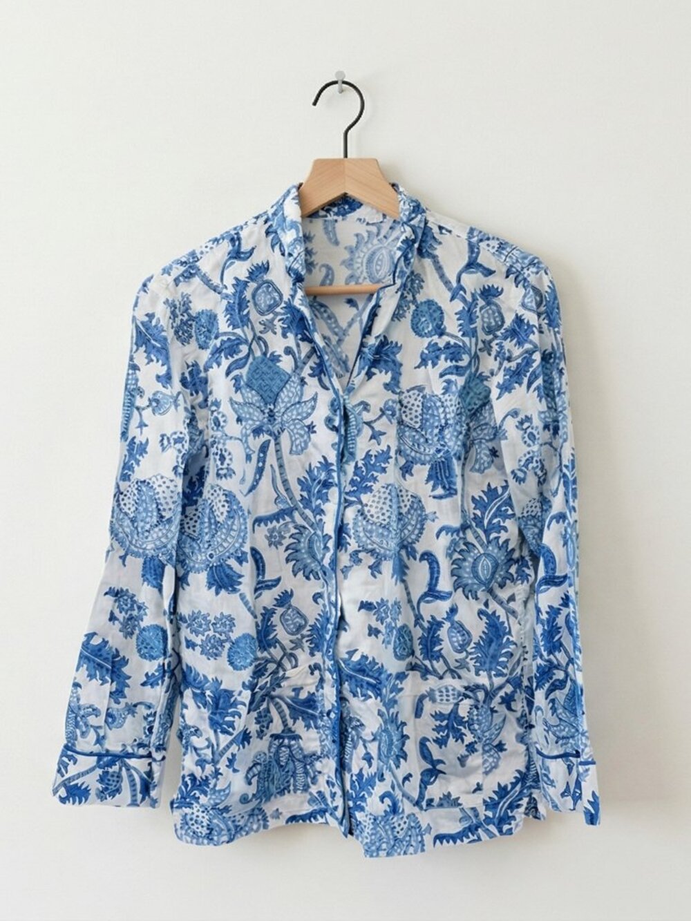 Roller Rabbit Amanda Blue Loungewear Top Long Sleeve Pajama Shirt Only S